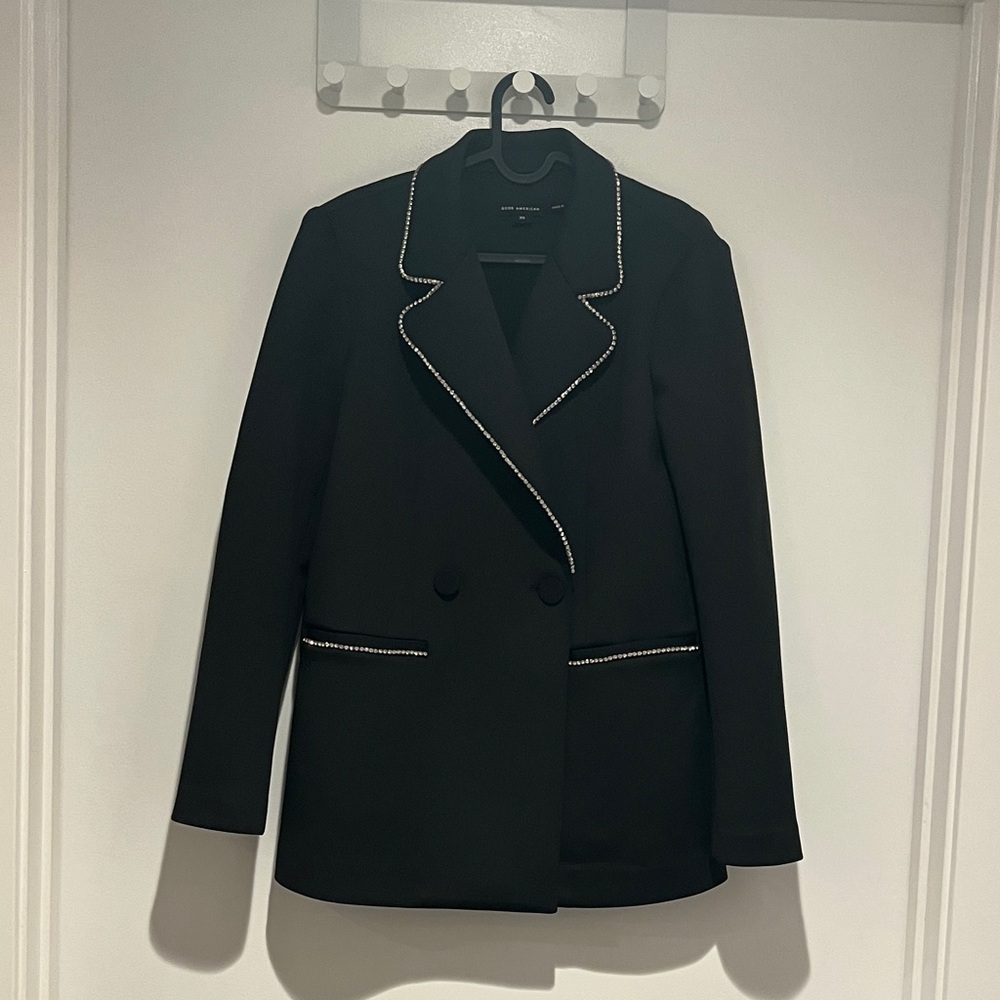 Good American Black Blazer with Crystal Embellishments
